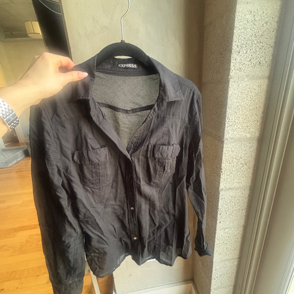 Express Women's Sheer Black Collared Shirt
